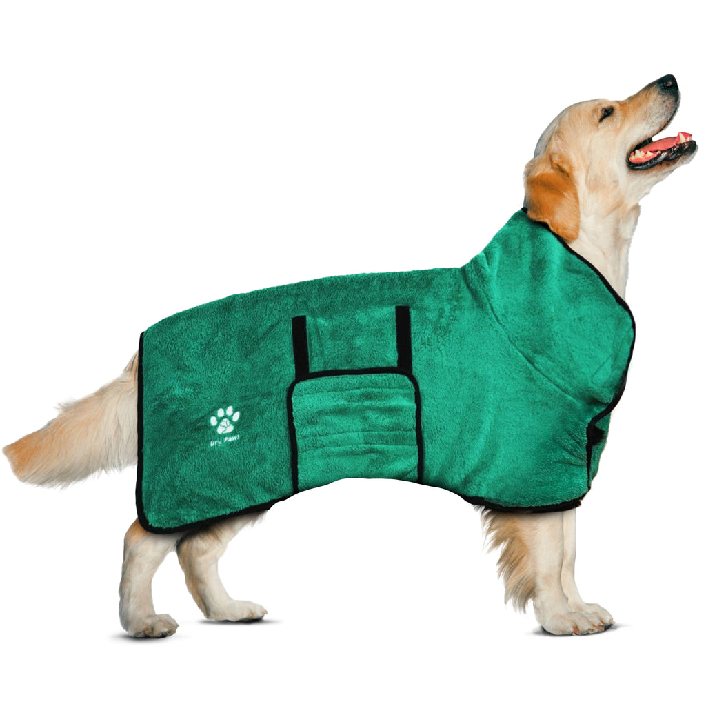 Super Absorbent Dog Bathrobe/Towel Green (New Plush) - Dry Paws